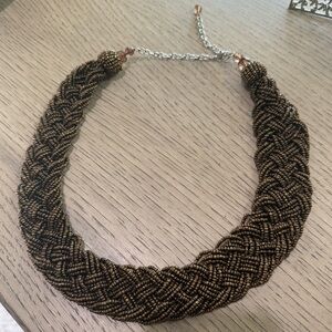 Wide Chunky Golden Bronze Glass Bead Plaited Necklace